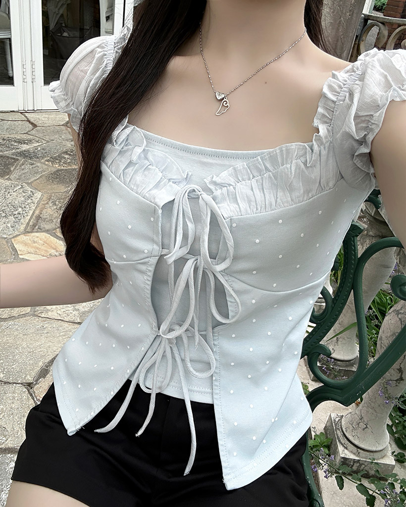 フリルリボンストリングショートスリーブTシャツ