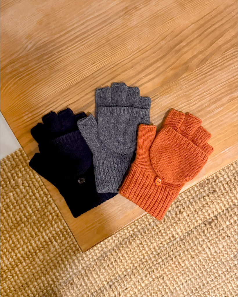 ミトン付きフィンガーレスニットグローブ