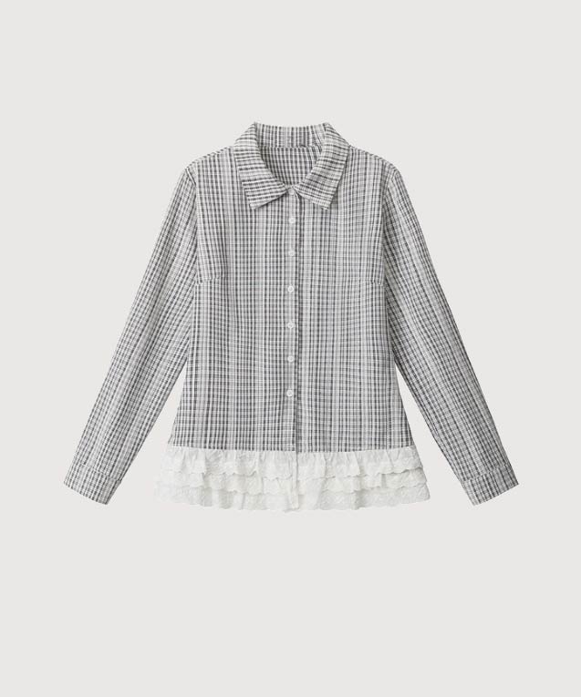 フレアレースステッチチェックシャツ