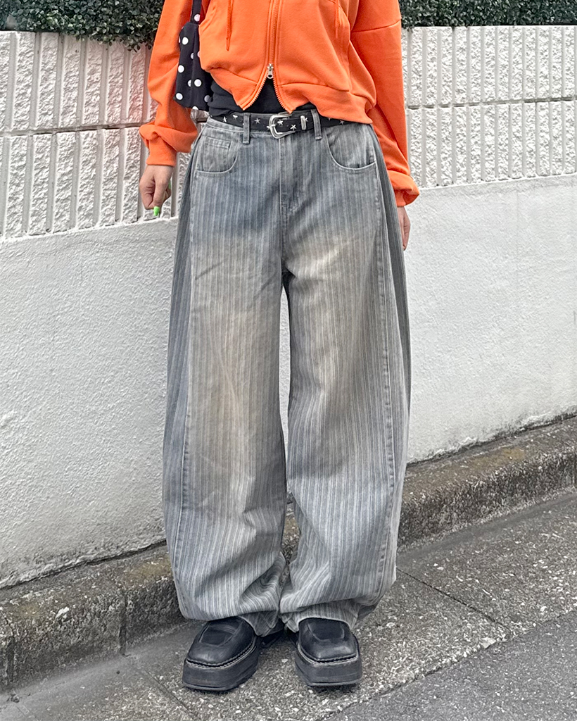 (ユニセックス)バルーンフィットウォッシュストライプパンツ