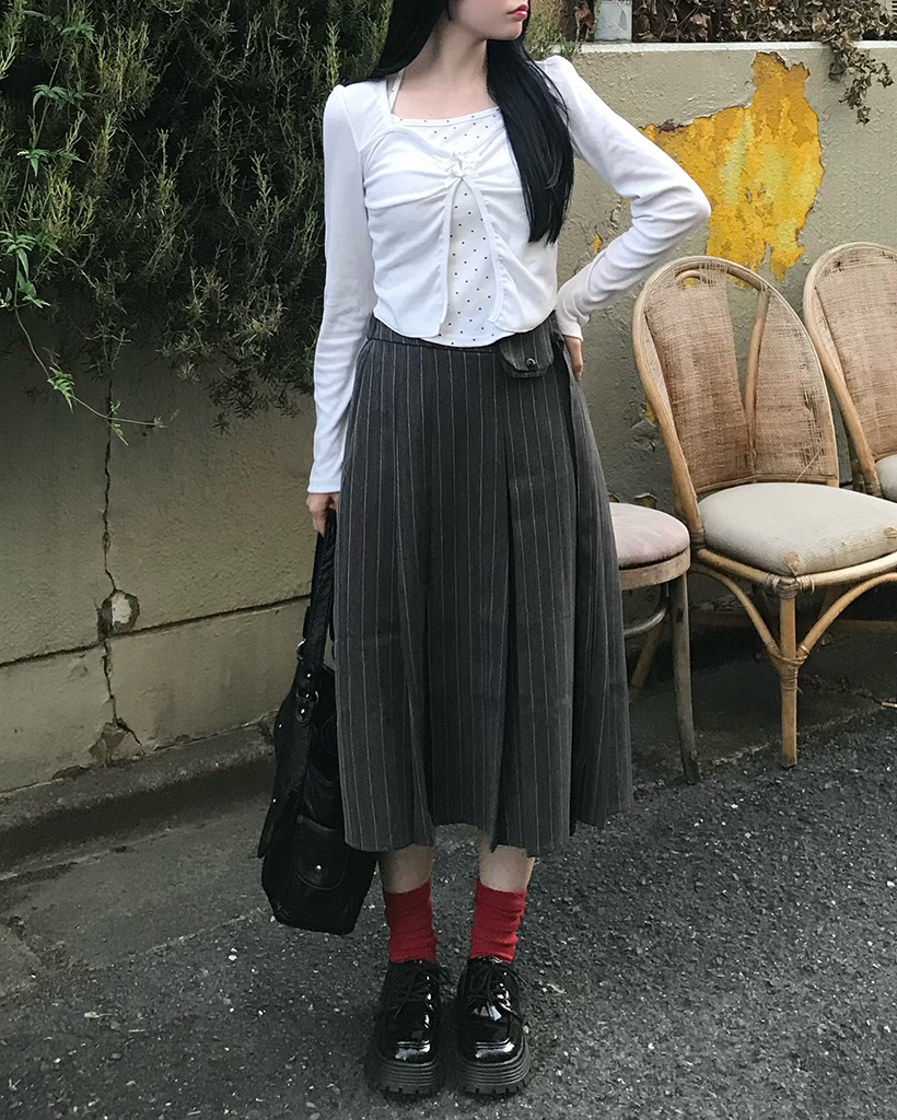 いい感じ]ウール調クラシックプリーツミディスカート（2color