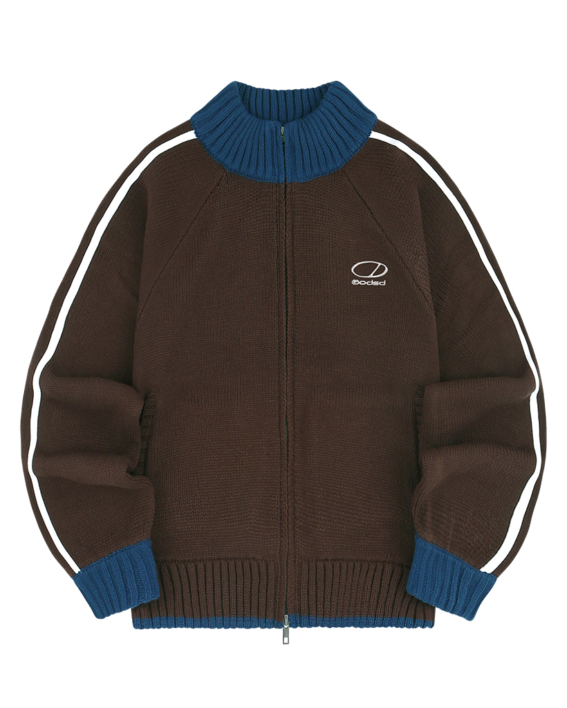 Sporty Track Semi Crop Knit Zip-Up - BROWN | ファッション