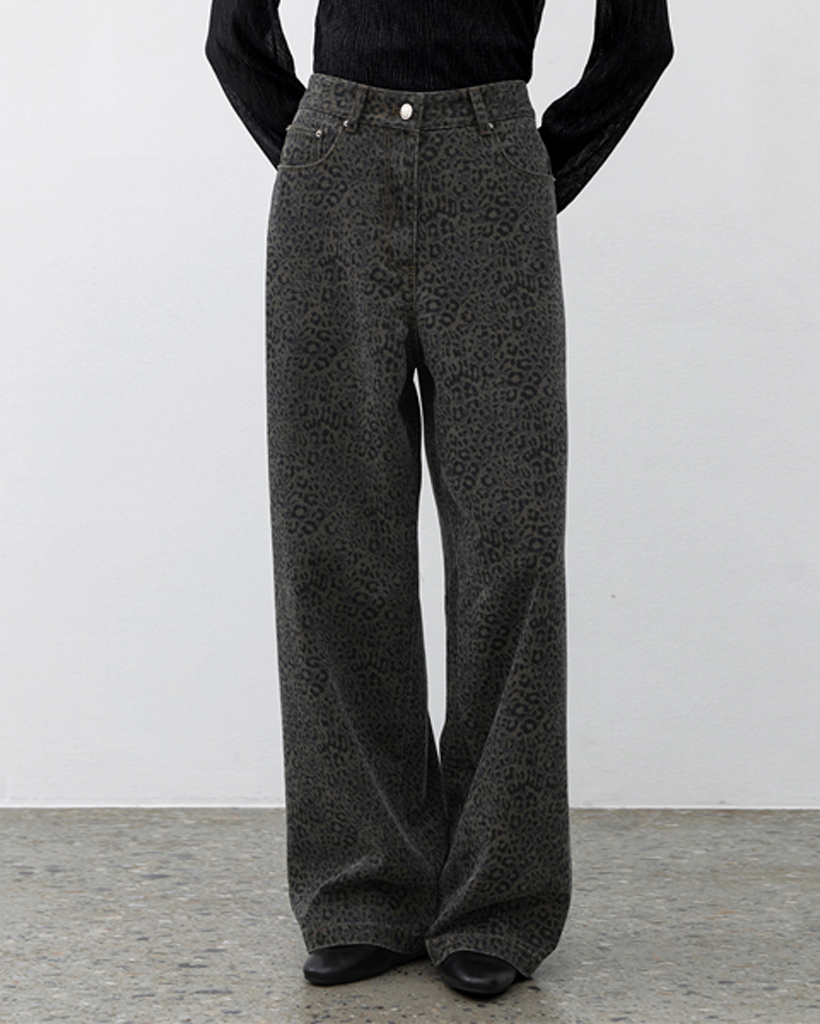 (PT-5701)LEOPARD WIDE LEG PANTS