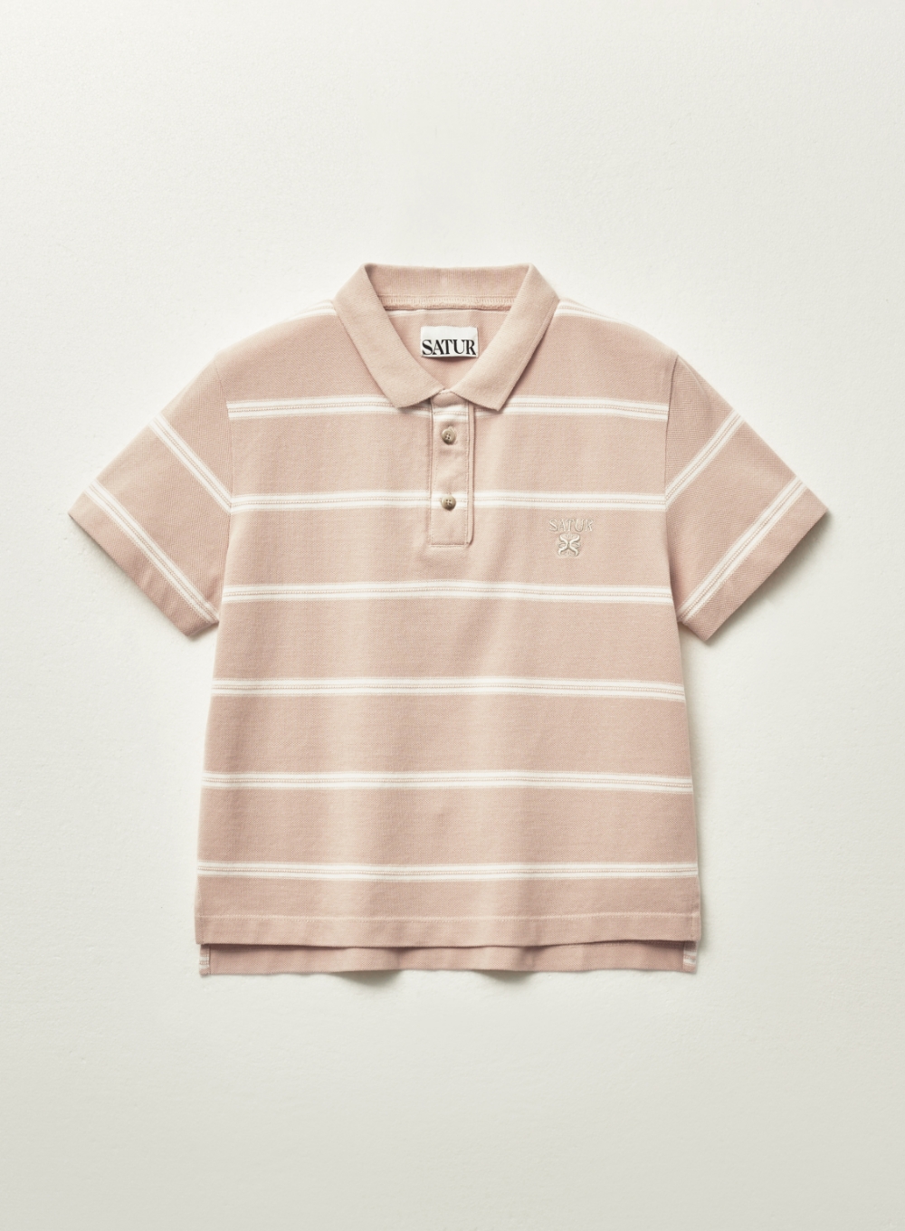 (W) Stripe Pique Polo T-Shirt - Light Pink