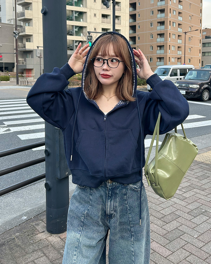 チェックフードジップパーカー