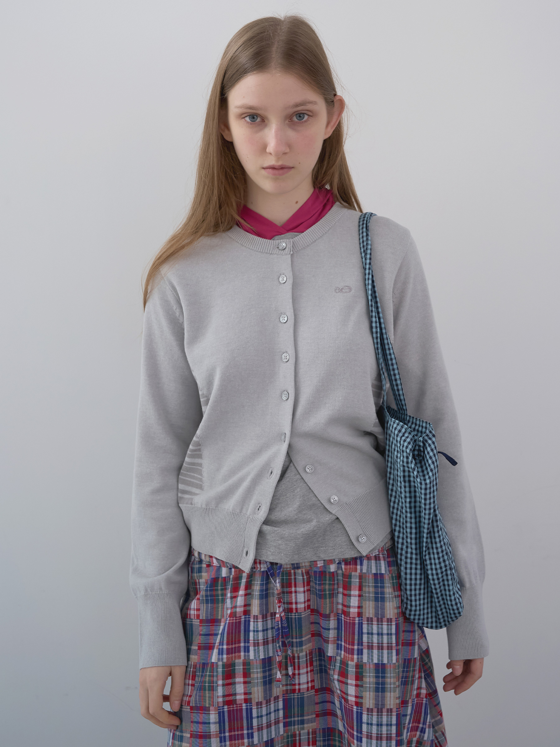 Stamp Patch Checked Shoulder Bag (Sky)