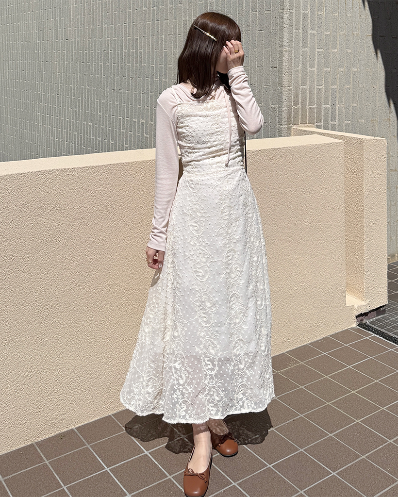 レースストラップポイントキャミソールロングワンピース