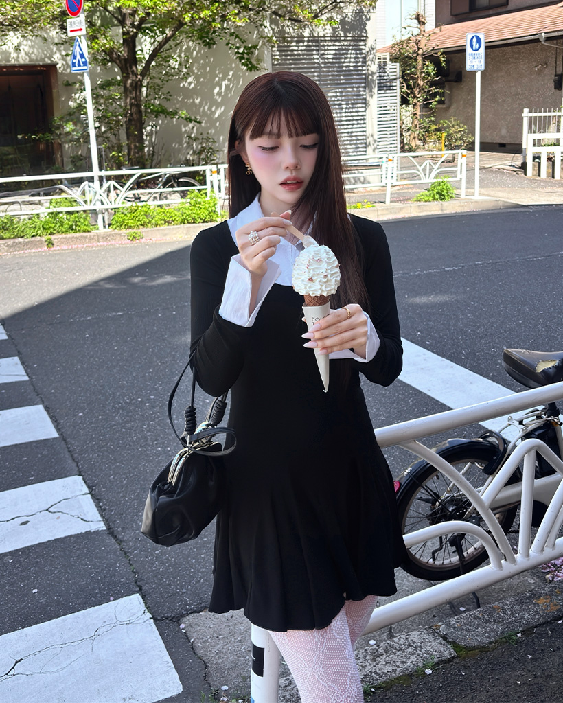 シャツレイヤードワンピース