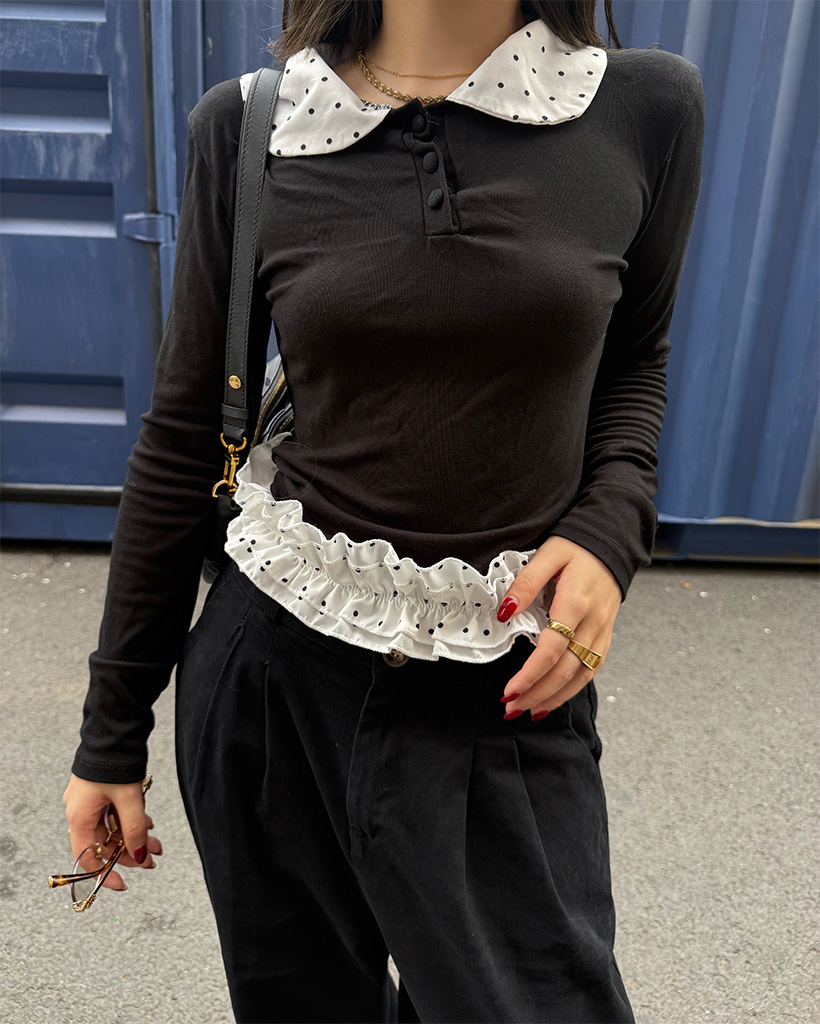 ドットフリルカラートップス