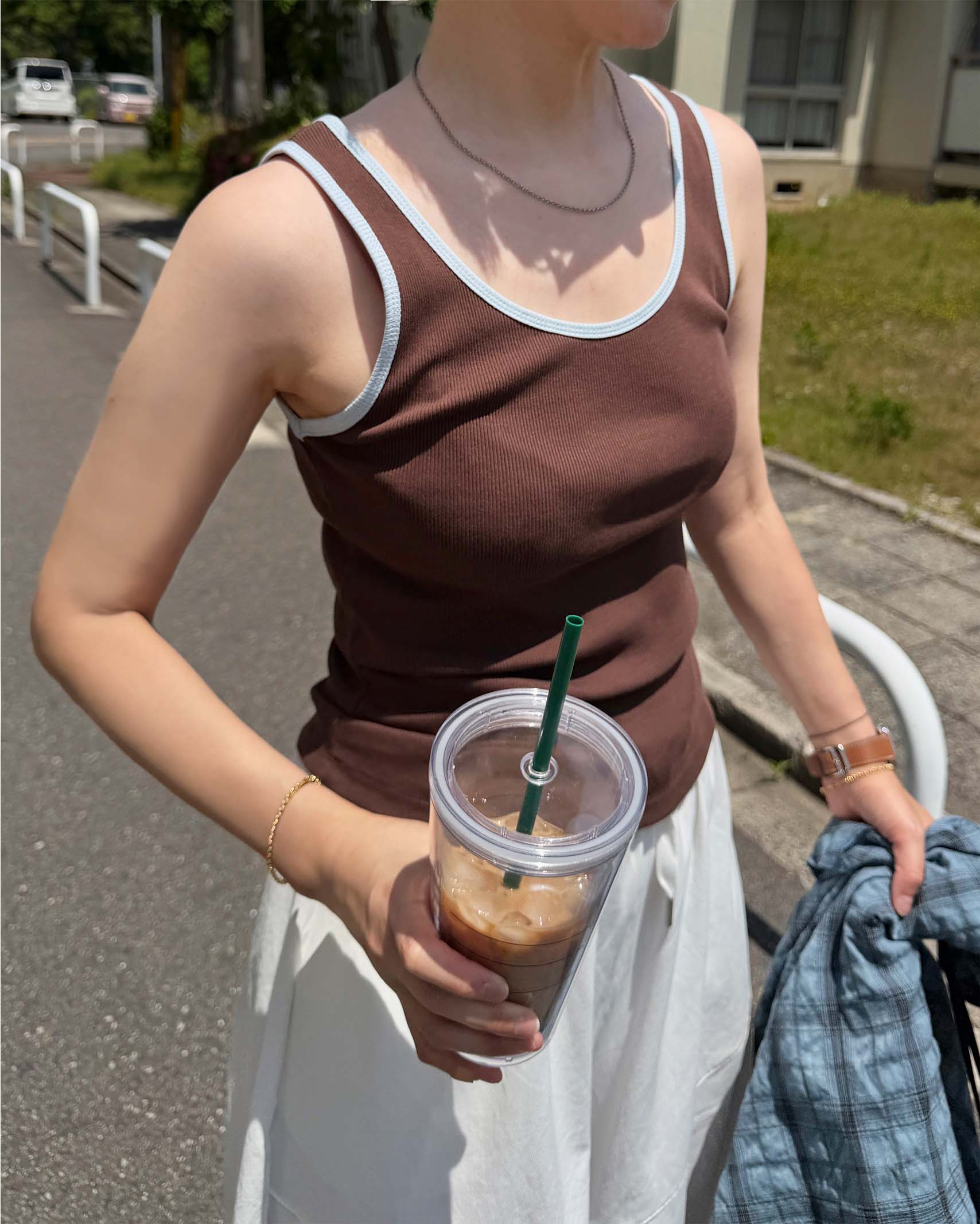 バイカラーリブタンクトップ