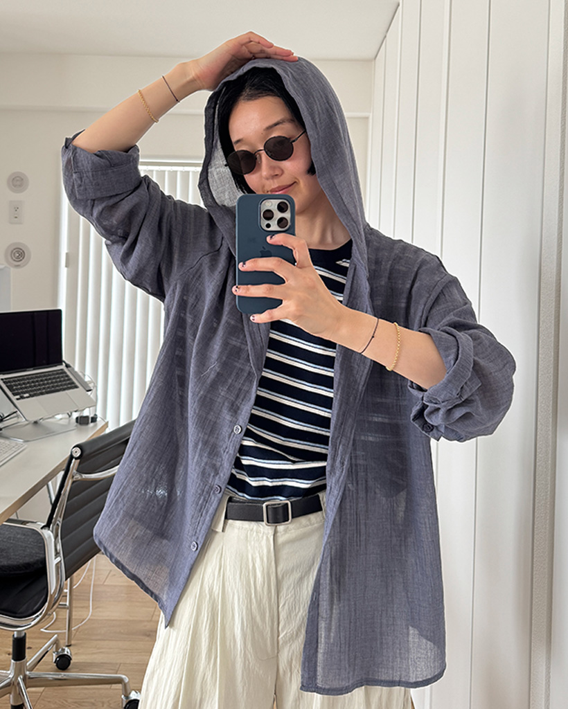 コットンミックスフードシャツ