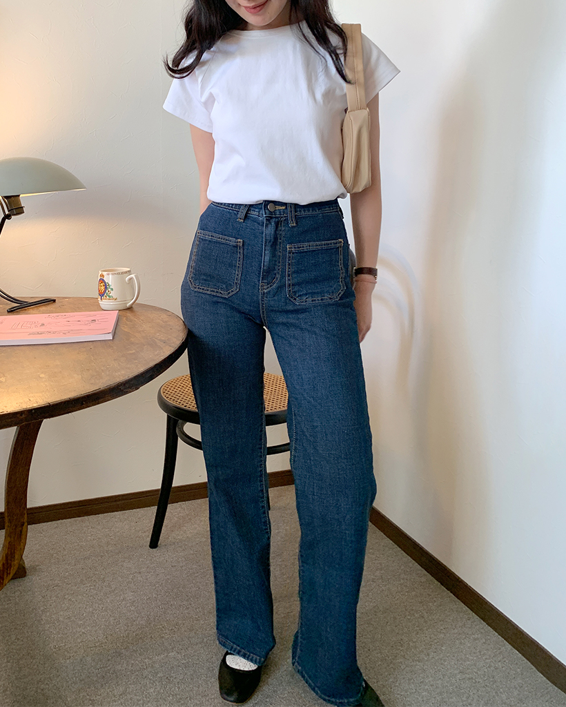 デニム ジーパン ハイウエスト バックリボンフリル 可愛い S/M/L バックリボンフリルデニムパンツ | ファッション通販サイト NUGU
