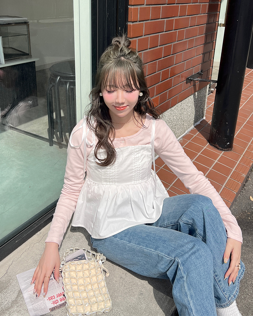 コットンリボンストラップキャミソール