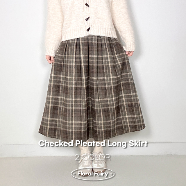 チェックプリーツロングスカート