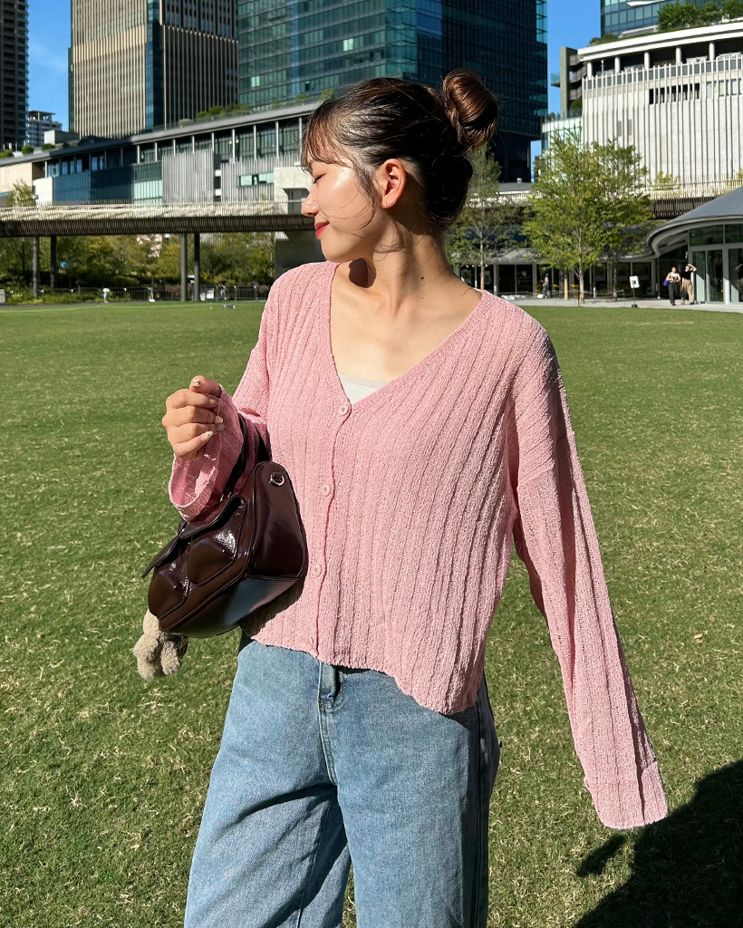 リブ Vネックカーディガン | ファッション通販サイト NUGU
