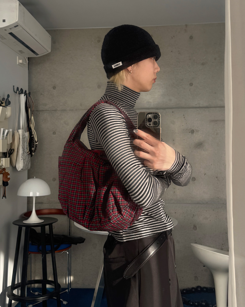 チェックシャーリングショルダーバッグ