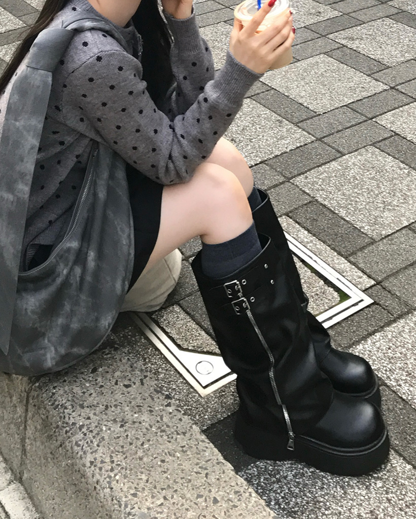 ロックベルトレザーロングブーツ | ファッション通販サイト NUGU