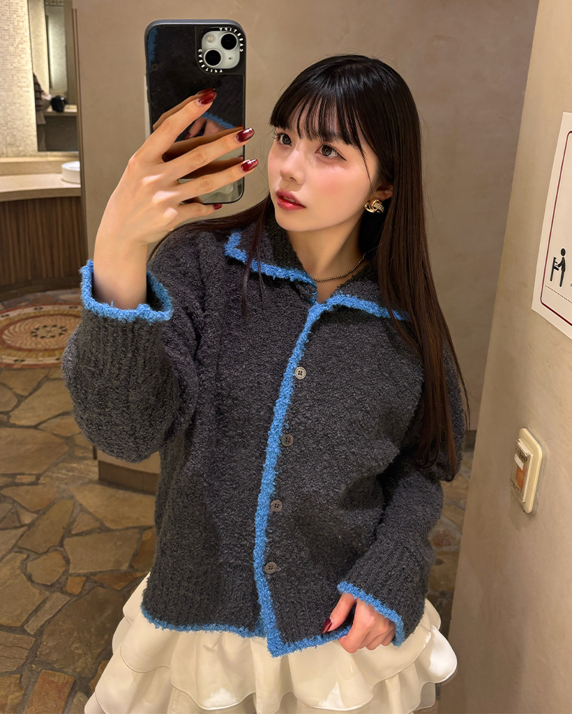 バイカラーオーバーフィットニットカーディガン