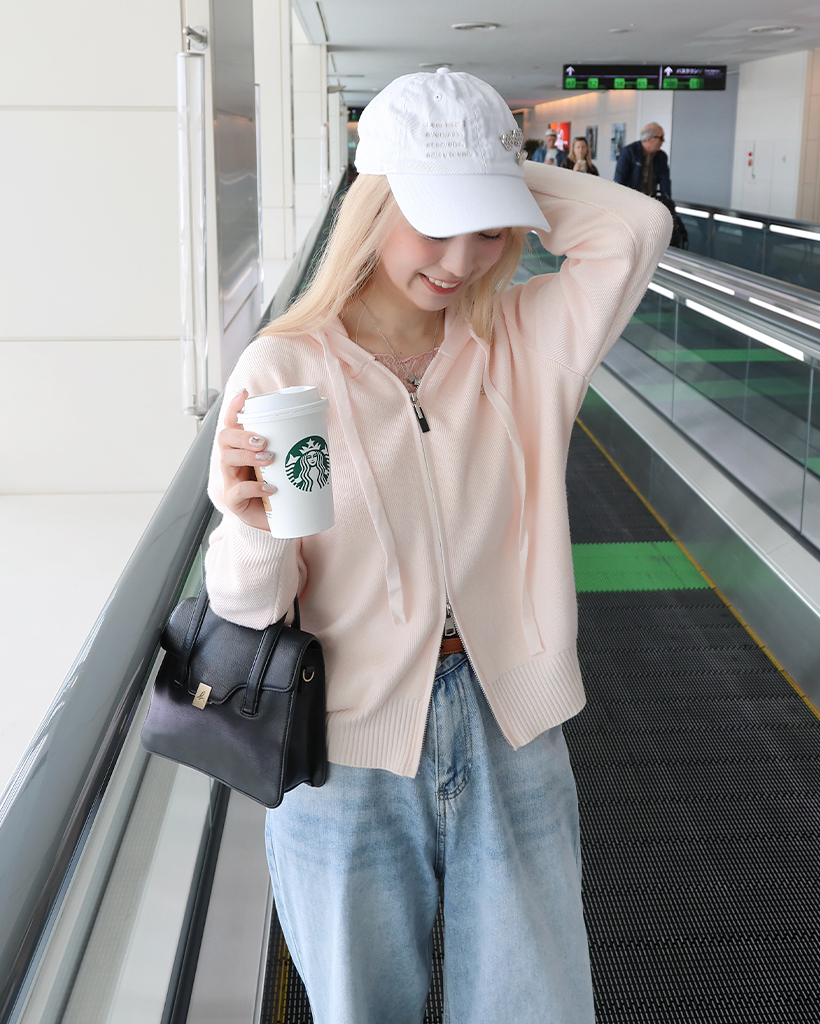 2wayフードストリング付きニットパーカ