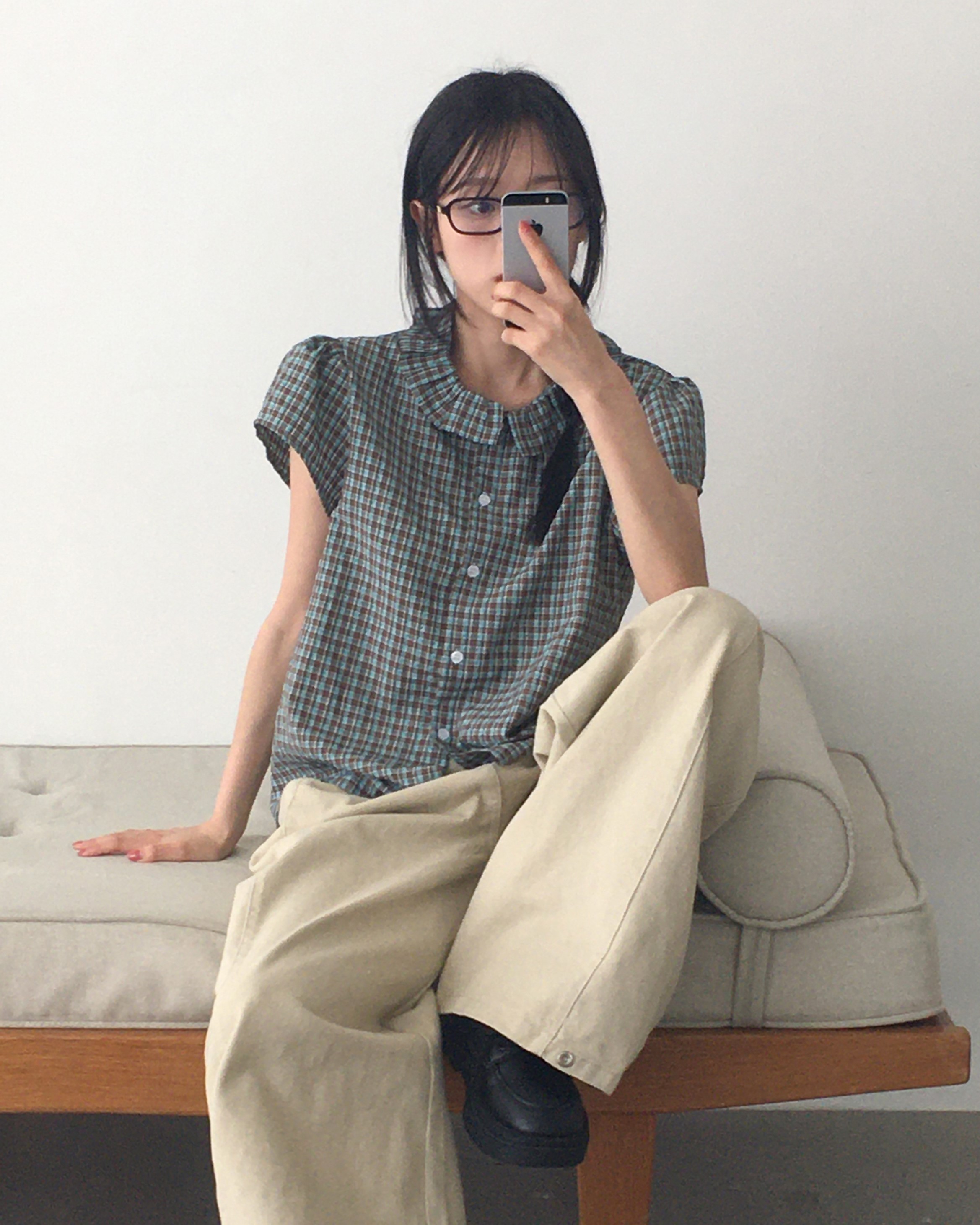 フリルチェック半袖シャツ