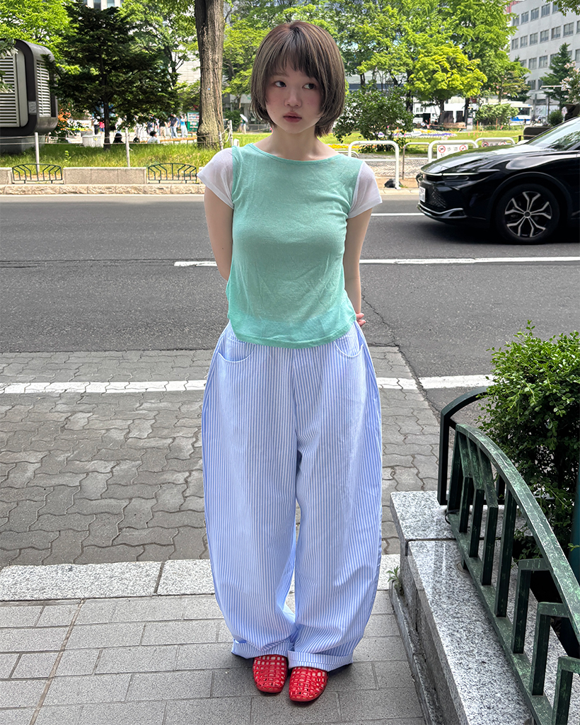 ストライプサマーコットンワイドパンツ