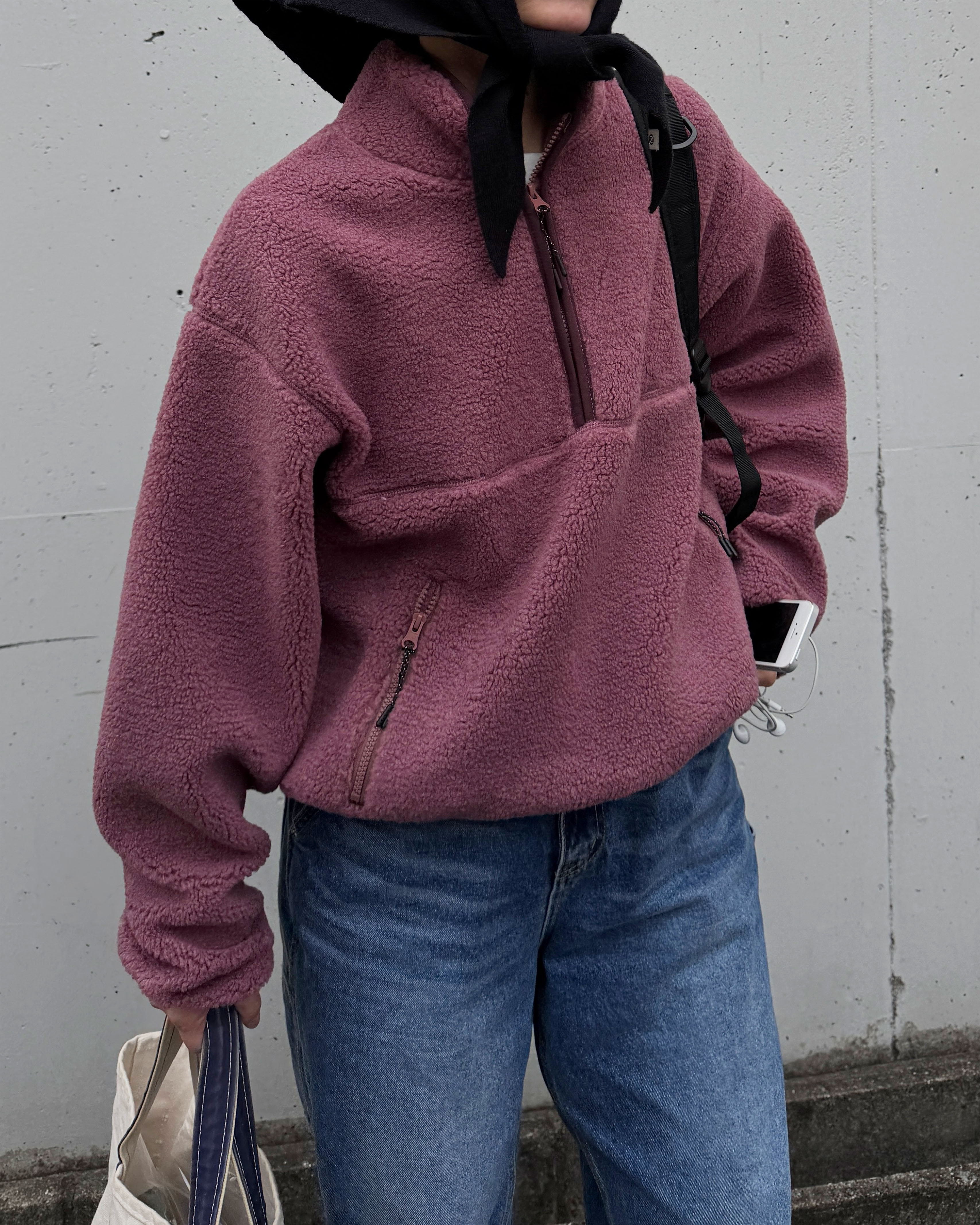 フリースハイネックプルオーバー