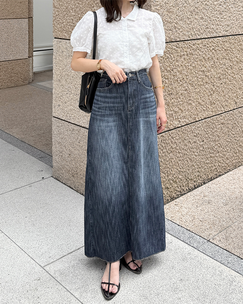 ウォッシュデニムロングスカート | ファッション通販サイト NUGU