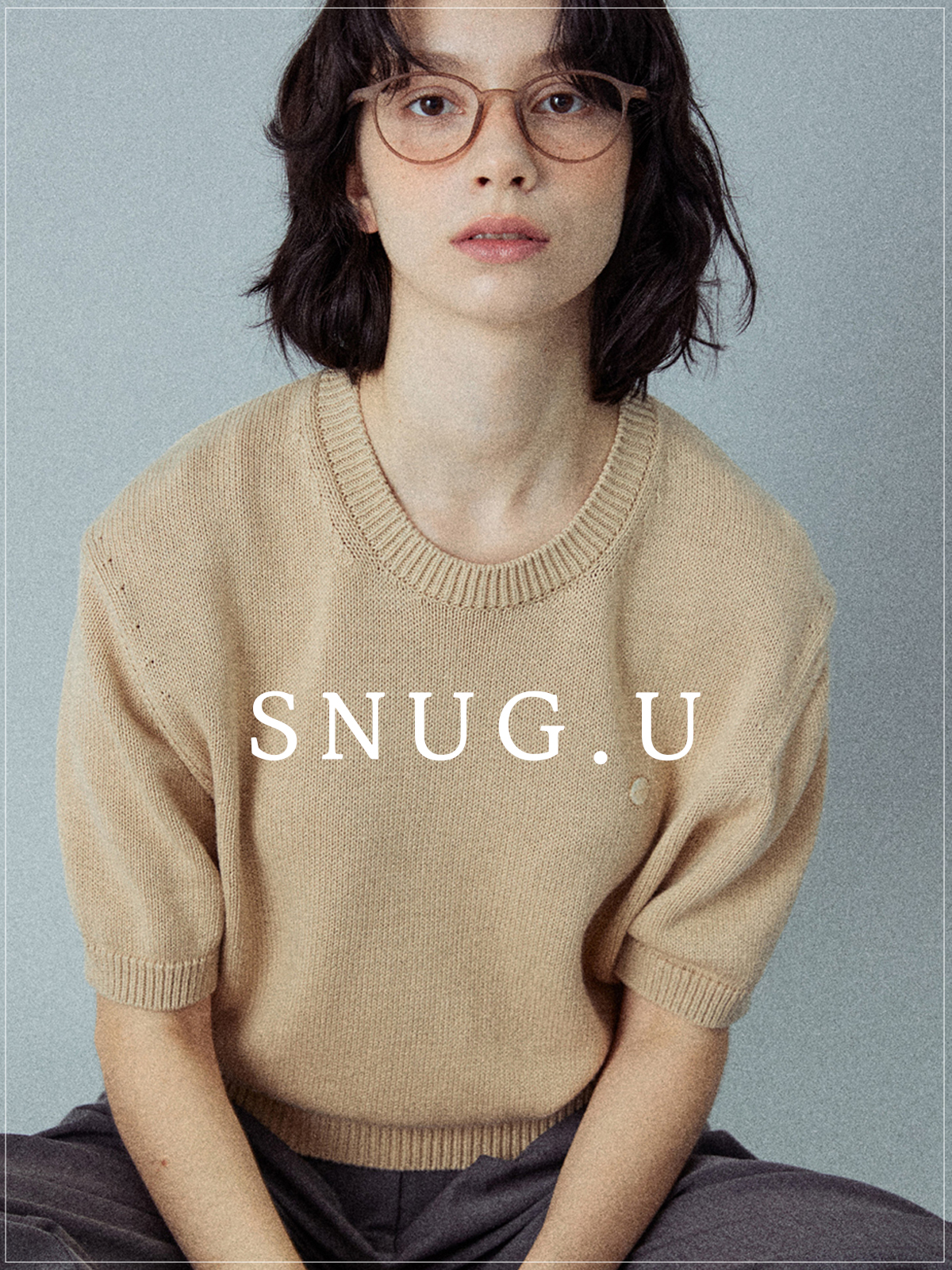 森の風」コットン100％ やわらか半袖ラウンドニットトップ（ベージュ S