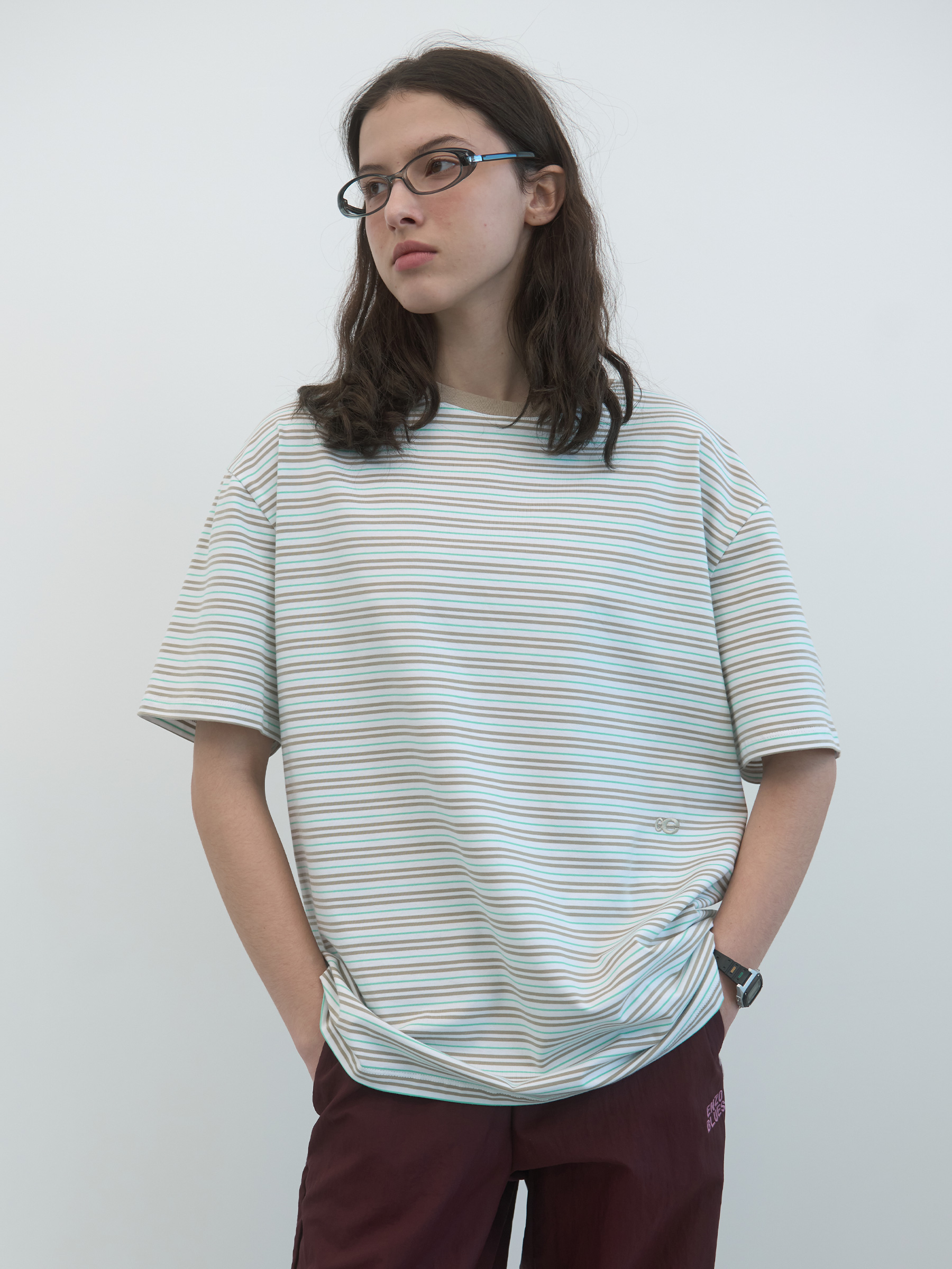 Striped Over-fit T-shirt (Beige)