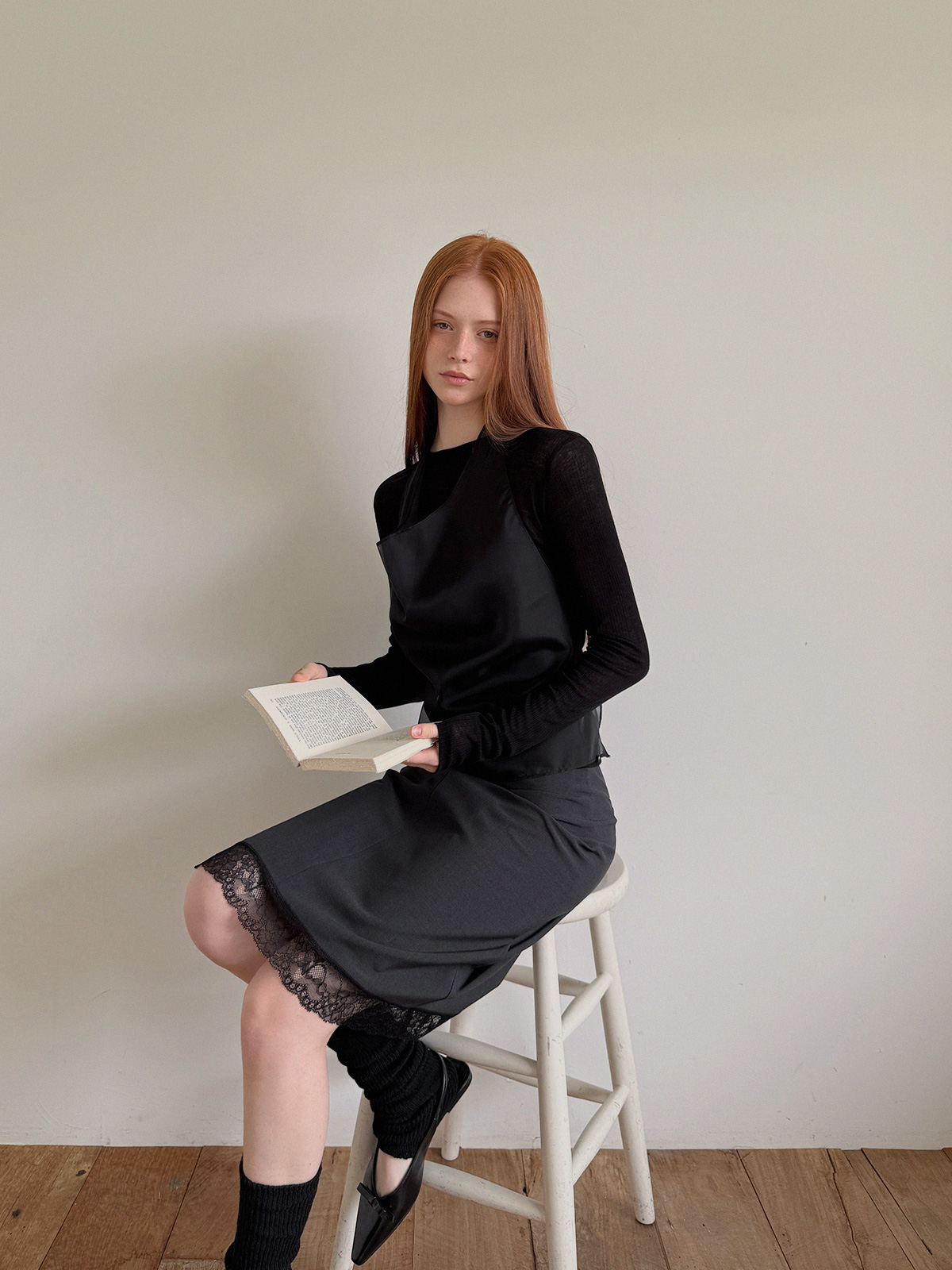 Rozn Layered Lace Midi Skirt