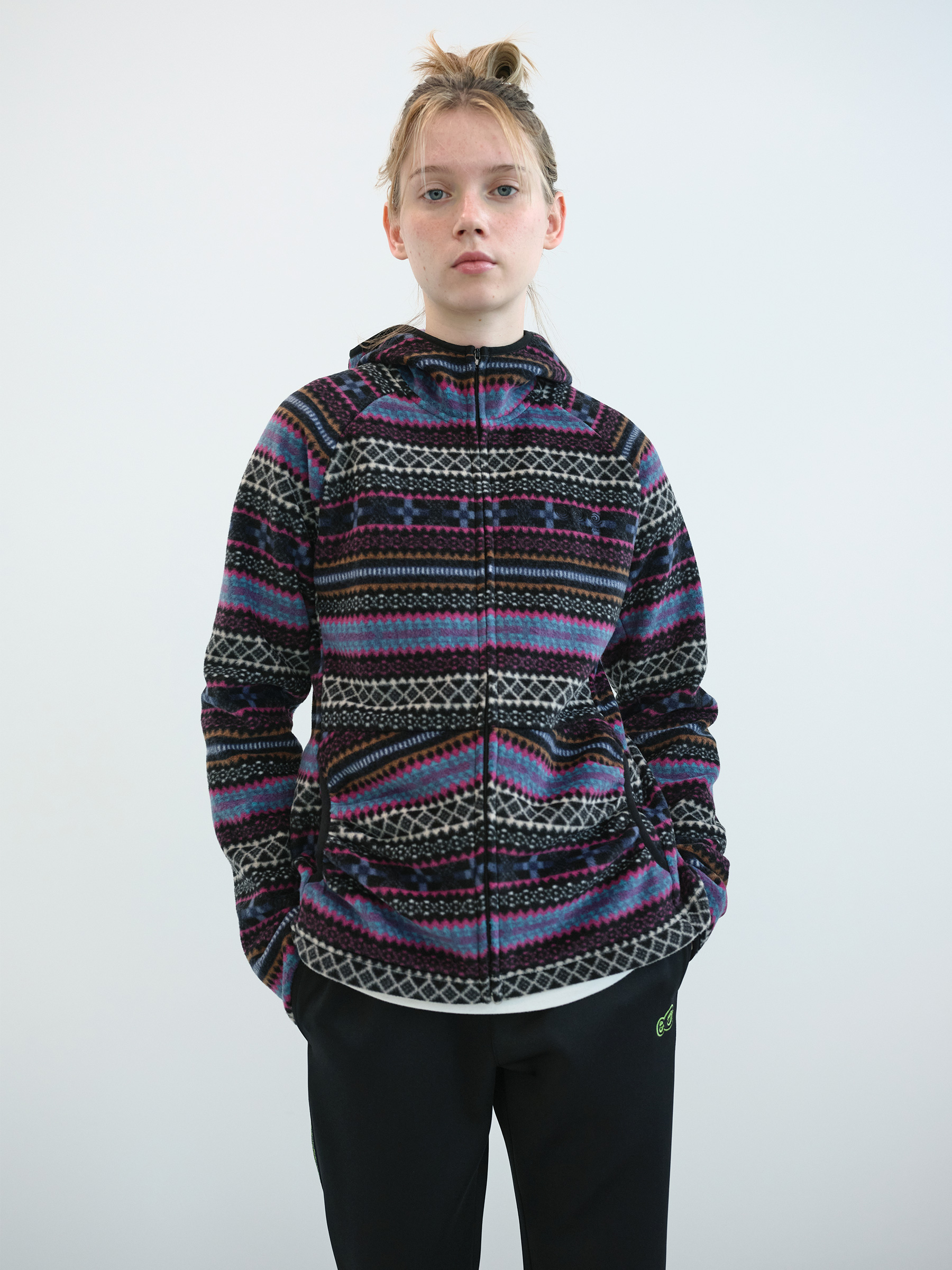 Shirring Pocket Fleece Zip-Up Hoodie (Multi)