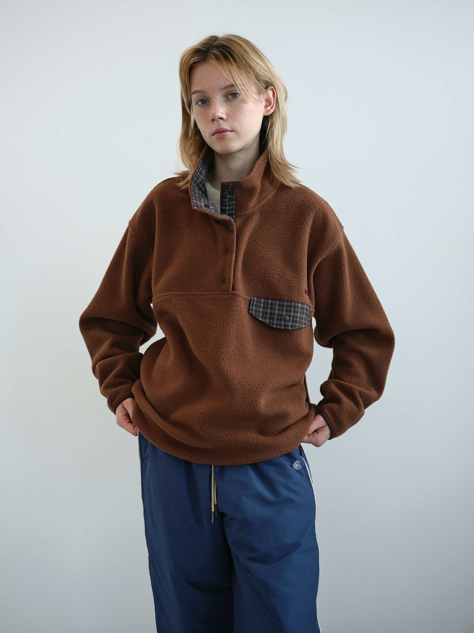 Retro Snap Fleece Anorak (Brown)
