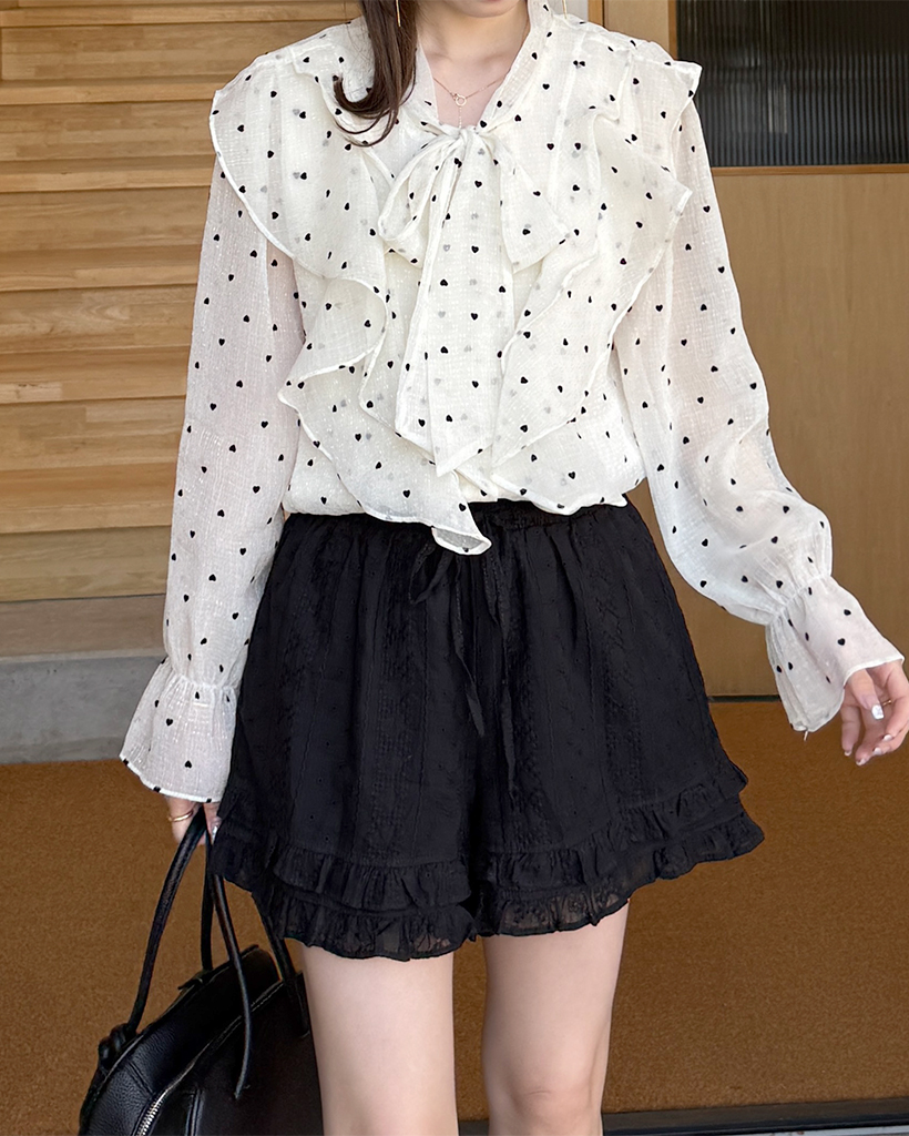 ネックストラップラッフルシフォンブラウス