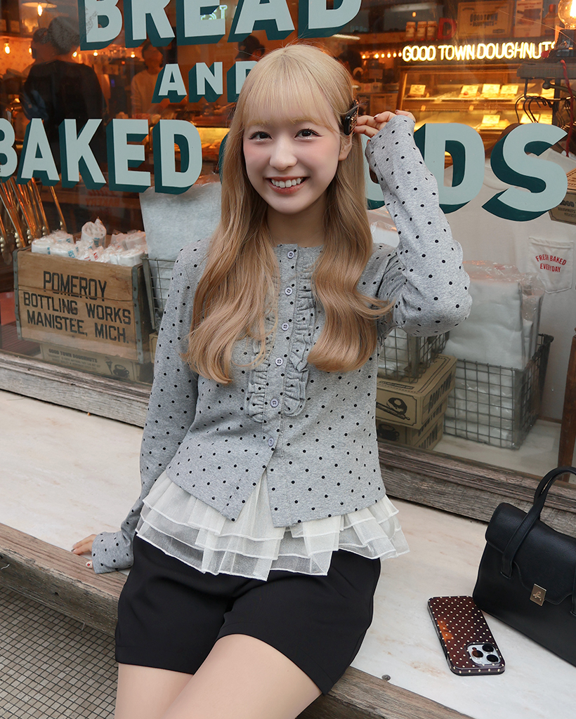 ドットパターンラウンドネックカーディガン