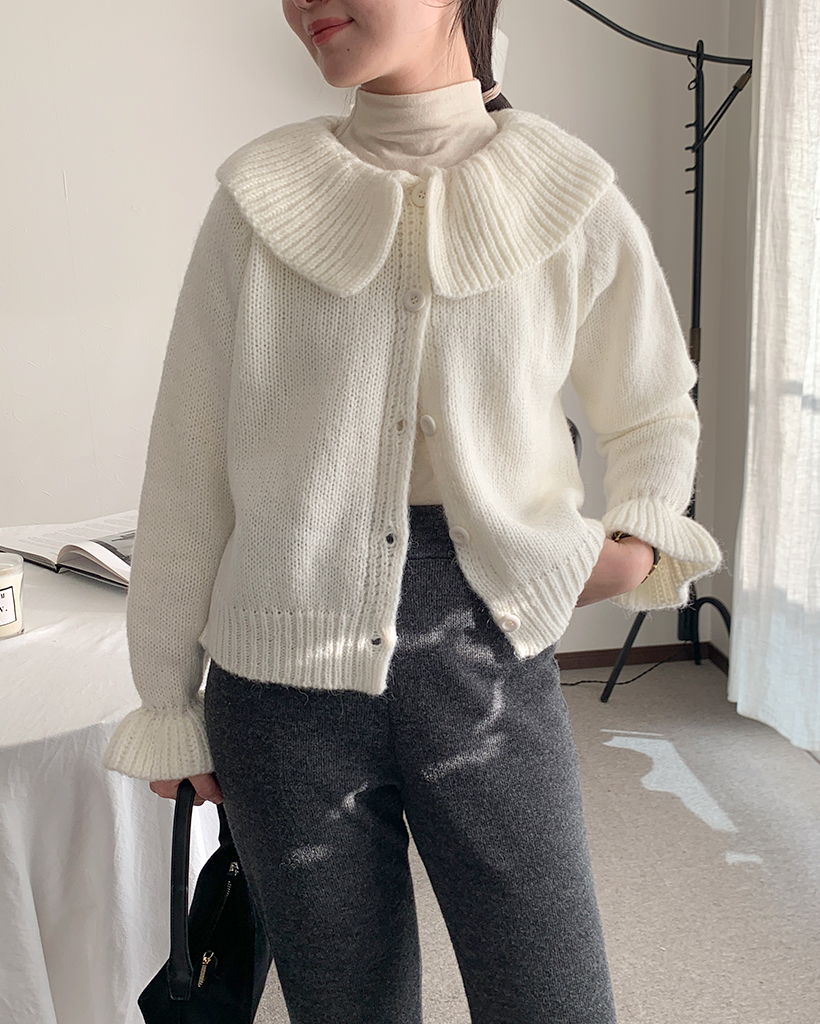 リブニットチューリップカラーカーディガン