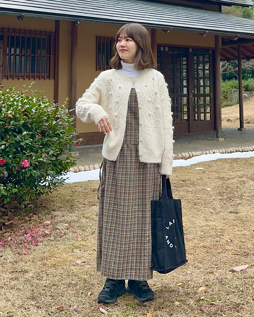 ウエストリボンチェックビスチェワンピース