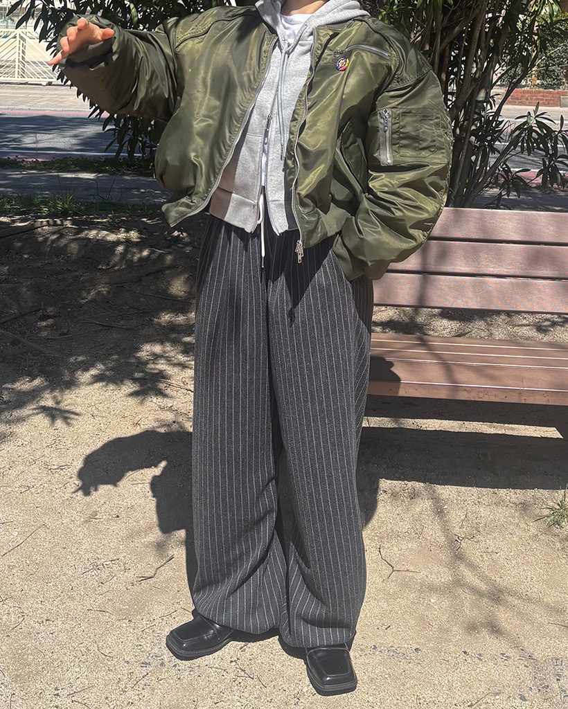 ウエストゴムピンストライプワイドパンツ