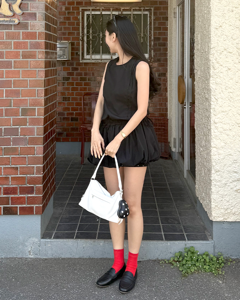 バルーンスカートストリングミニワンピース