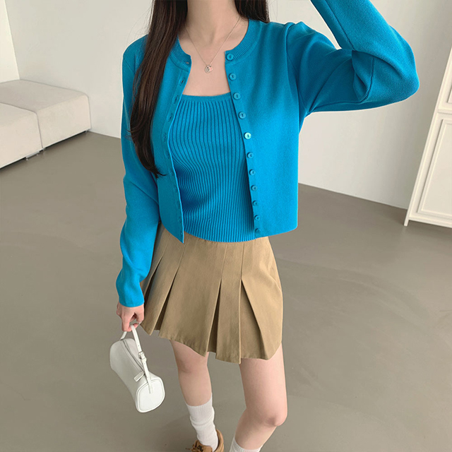 (set)リブキャミソール&ニットカーディガン