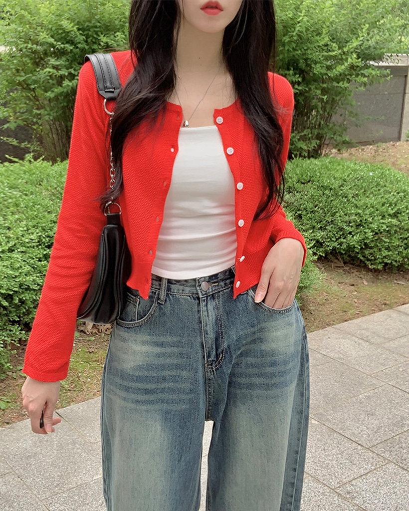 リネン夏クロップド長袖カーディガン6color | ファッション通販サイト NUGU