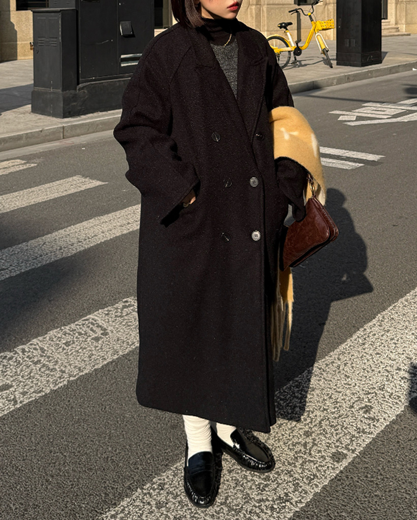 ウールタッチベルテッドダブルコート