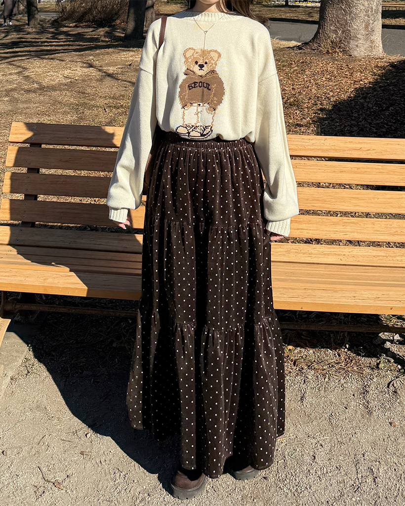ドットティアードベルベットロングスカート