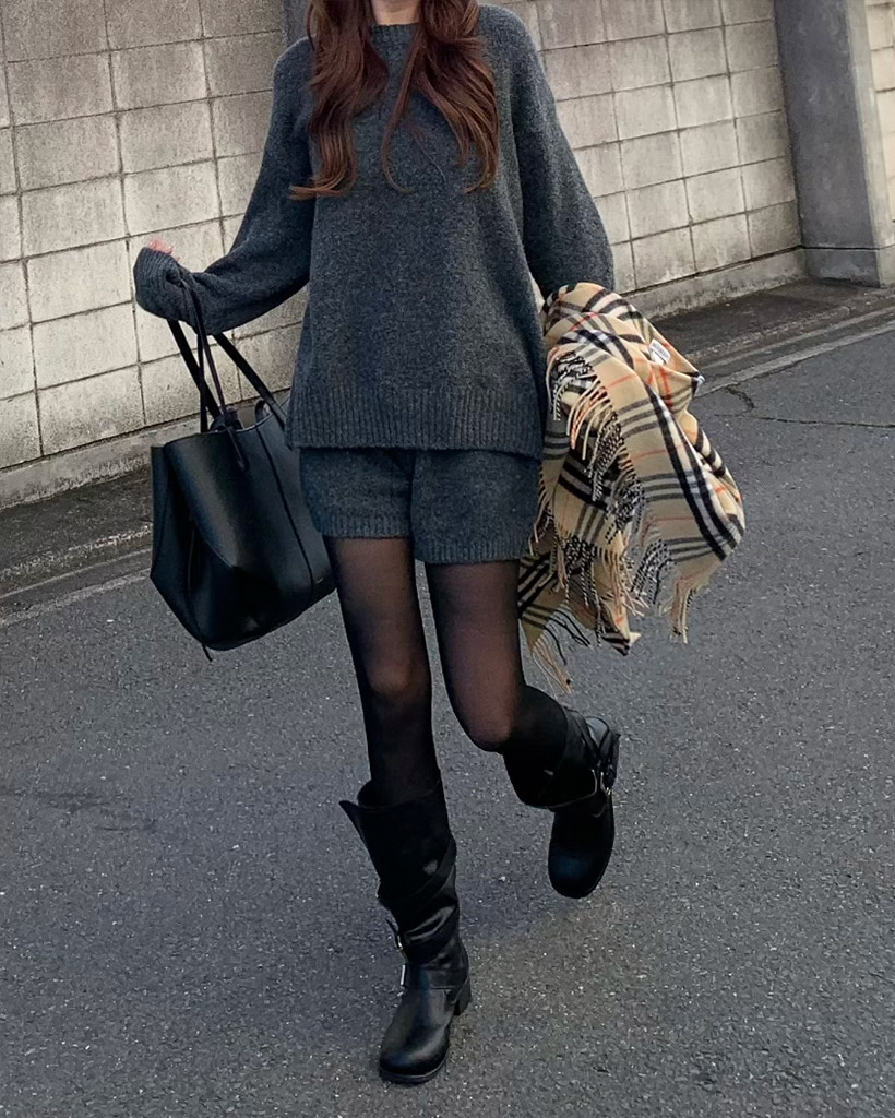 ルーズフィットニット＆ショートパンツセット