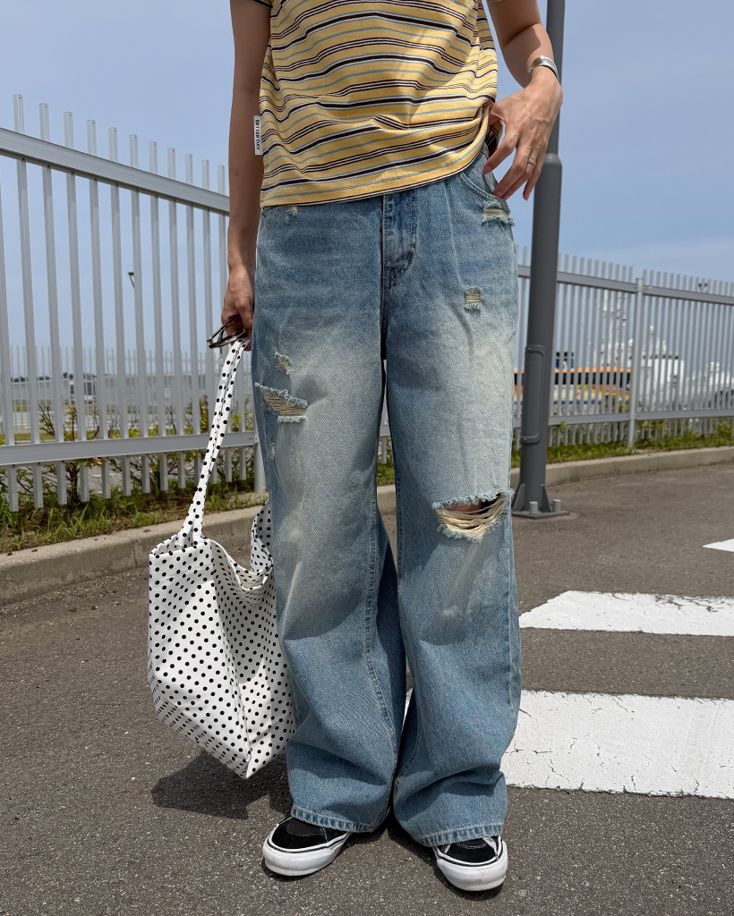 ダメージワイドフィットデニムパンツ