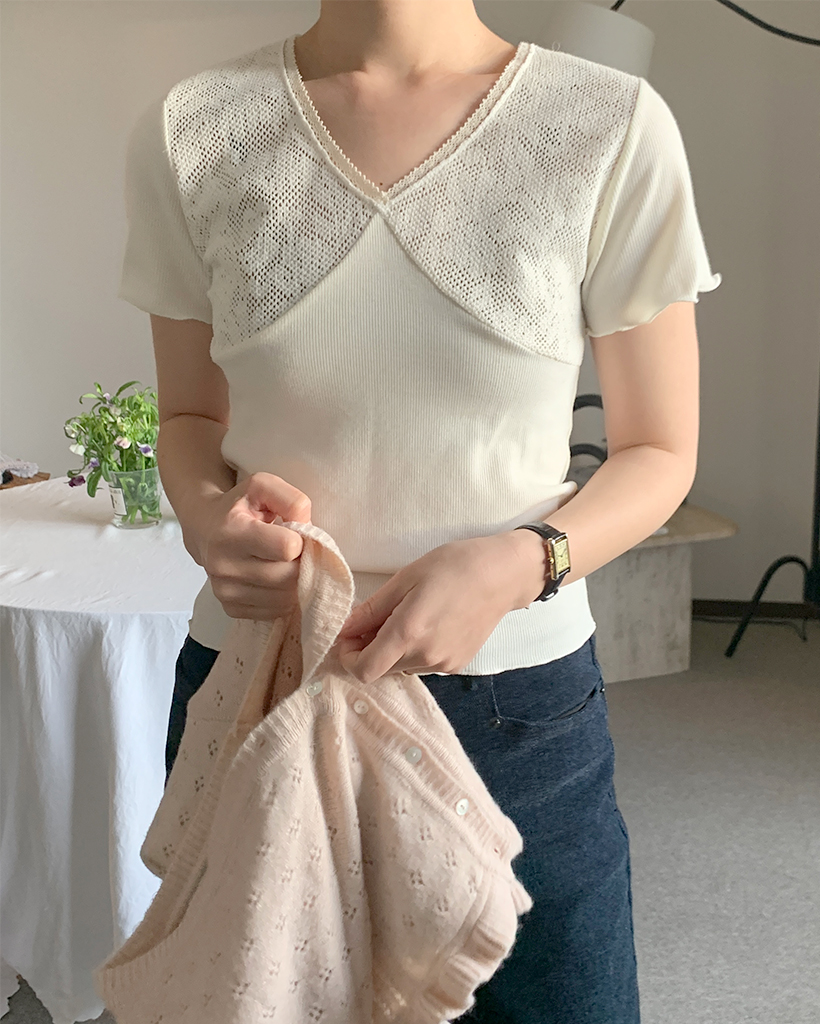 ヴィンテージレース半袖ニット