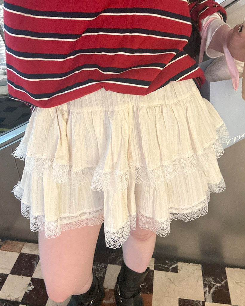 ストライプ柄ミニ裾プリーツスカート (2color) | ファッション