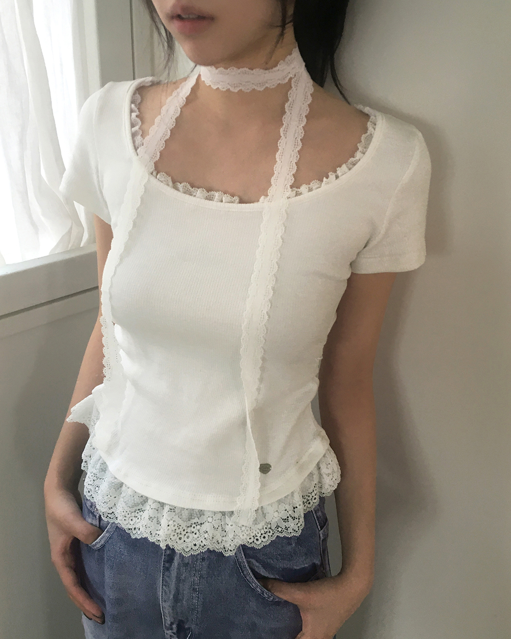 レースフリルペンダント半袖Tシャツ