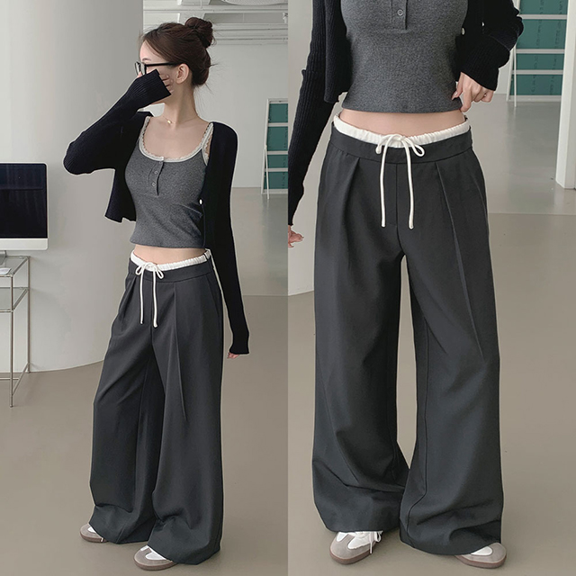 バイカラーウエストゴムサイドジップワイドスラックス