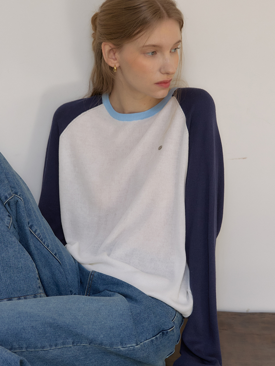 Two-tone Linen Raglan Knit - Navy