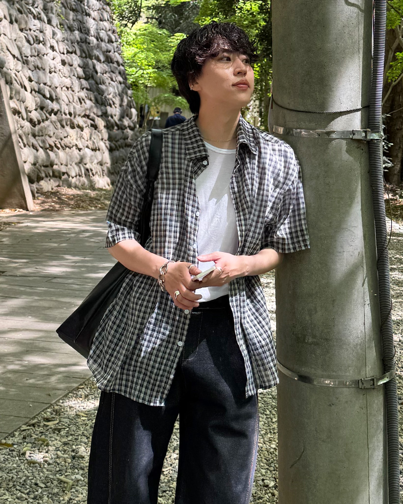 （ユニセックス）チェックパータン半袖シャツ